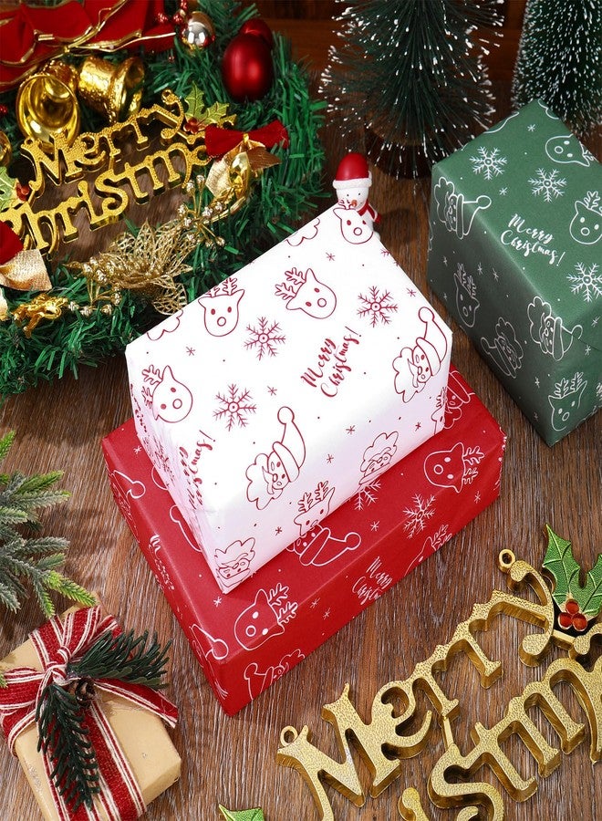 وولاين ورق تغليف مزخرف من والين، 90 ورقة، بألوان الأحمر والأخضر، مزين برسومات سانتا ورنة الثلج، مثالي لتغليف هدايا عيد الميلاد الشتوية، والحفلات المنزلية، والأعمال اليدوية، مقاس 14 × 20 بوصة - Image 5